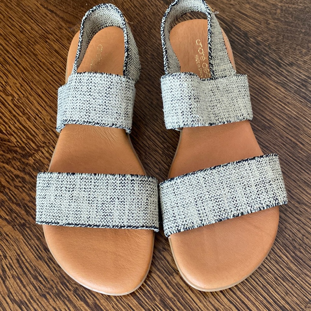 Andre’Assous Sandals Black/beige Linen Size 9 Heel height 1in